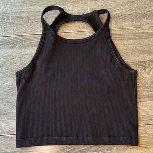 Black Ribbed Women's Workout Top